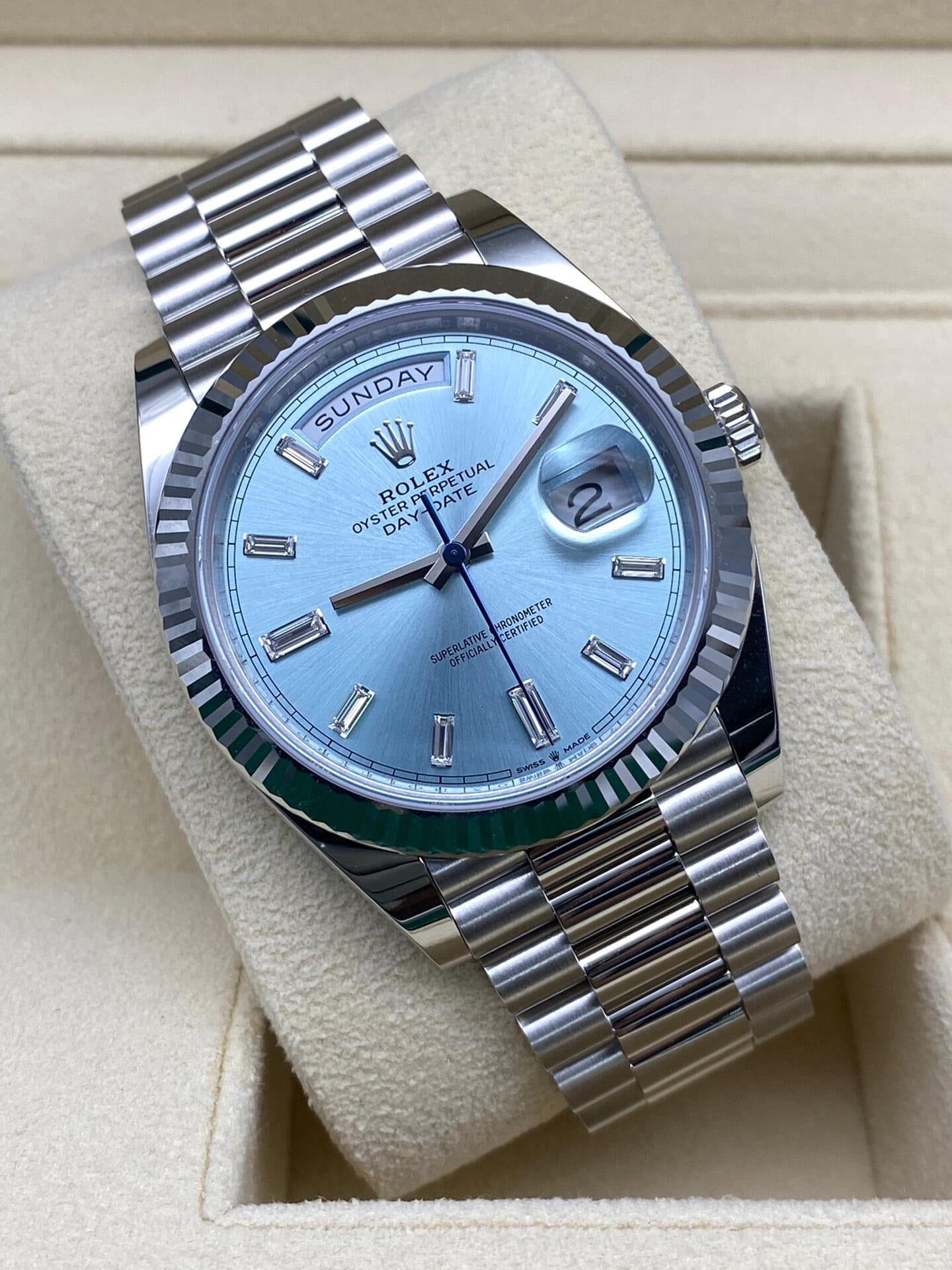 Rolex Day-Date Platinum Ice Blue Baguette Diamond Dial