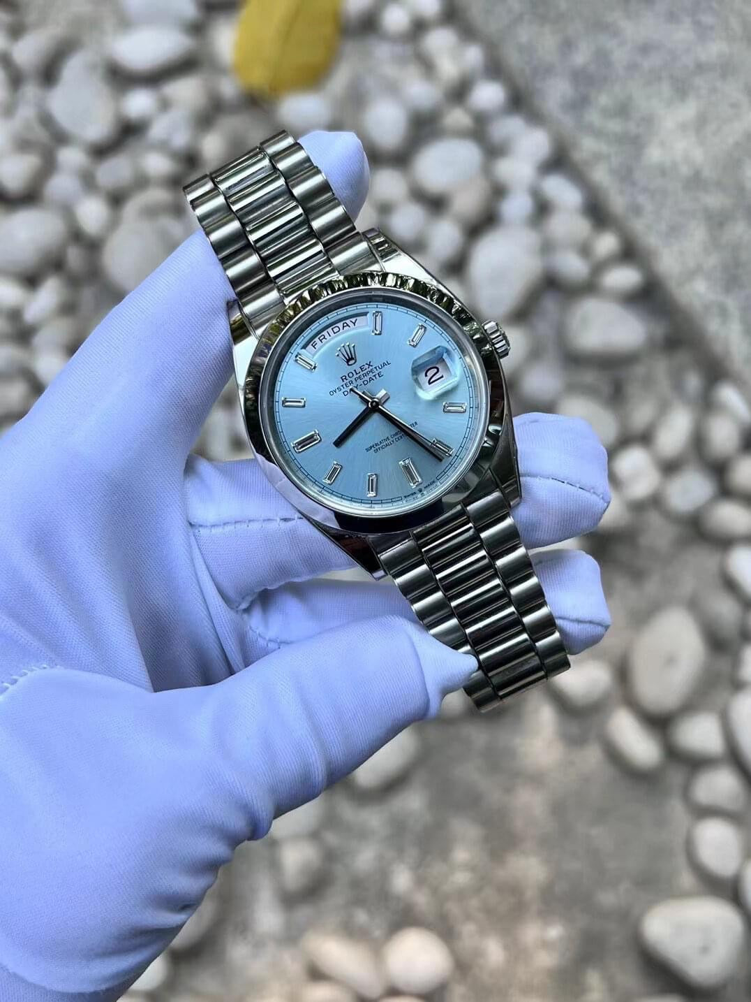 Rolex Day-Date Platinum Ice Blue Baguette Diamond Dial